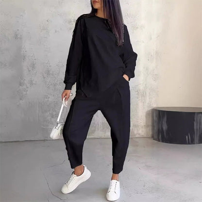 ⏰Limited Time Offer 50% OFF💛Women Long-Sleeve Irregular Hem Sweatshirts & Pants Set
