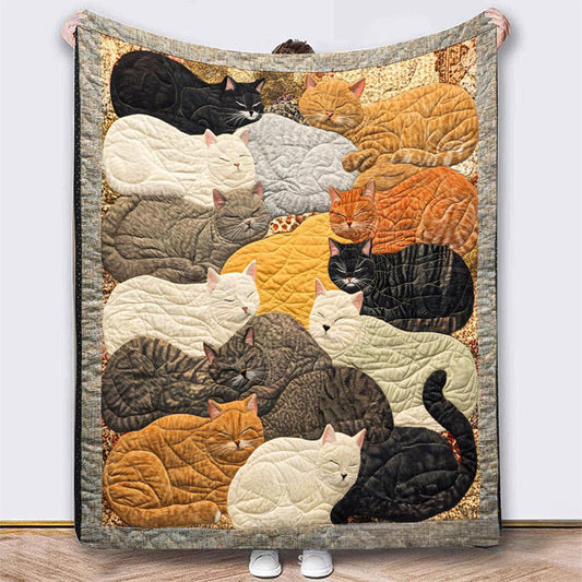🎁LAST DAY SALE 60% OFF! 🐱💤 Cozy 9‑Panel Sleeping Cats Blanket – Ultra‑Soft Flannel, Reversible Design, Perfect for Sofa, Bed & Travel 🌙✨