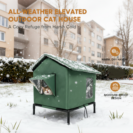 🐱 LIMITED‑TIME 50% OFF! 🏡 All‑Weather Elevated Outdoor Cat House – Waterproof Oxford, Thermal Foil Lining & Elevated Stand 🐾