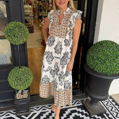 🎉 Last Day Promotion-60% OFF✨Women's Elegant Printed Ruffle Sleeveless Dress