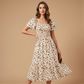 🌈Summer Hot Sale 60% OFF!✨Square Neck Floral Midi Dress – Smocked Bodice, Flowy Tiered Skirt, Romantic🌸