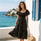 🌈Summer Hot Sale 60% OFF!✨Square Neck Floral Midi Dress – Smocked Bodice, Flowy Tiered Skirt, Romantic🌸