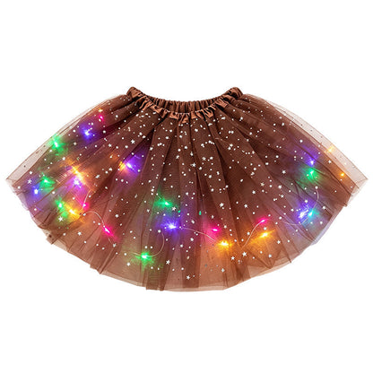 🏆 Last Day 50%OFF!🎁LED Light Up Sequin Tutu Skirt Star Mesh Princess Skirt for Girls