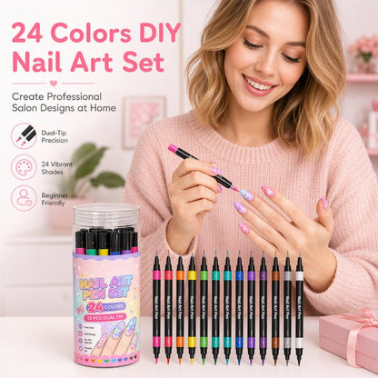📢Surprise Price: Only £8.99!!!⏰️ 24‑Colour Dual‑Ended Nail Art Pens ✨ DIY Salon‑Perfect Nails At Home