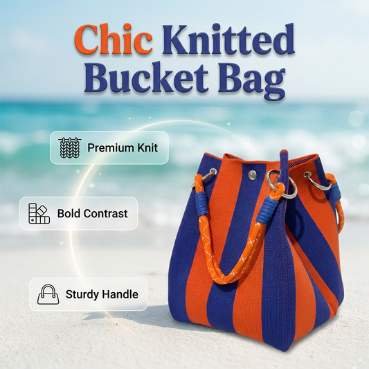 👜 Limited Time Special Price ￡8.99!!✨Boho Striped Knit Bucket Handbag for Women – Handmade Summer Beach Shoulder Bag