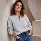 🔥60% OFF! Women's Casual Waffle Knit Sweatshirt Loose Long‑Sleeve Button Neck Pullover
