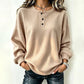 🔥60% OFF! Women's Casual Waffle Knit Sweatshirt Loose Long‑Sleeve Button Neck Pullover