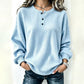 🔥60% OFF! Women's Casual Waffle Knit Sweatshirt Loose Long‑Sleeve Button Neck Pullover