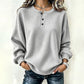 🔥60% OFF! Women's Casual Waffle Knit Sweatshirt Loose Long‑Sleeve Button Neck Pullover