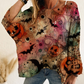 🎁Halloween Hot Sale 50% OFF🎃Women’s Halloween Pumpkin & Bat Print Batwing Open‑Knit Sweater, Loose Fit Festive Fall Pullover Top