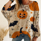 🎁Halloween Hot Sale 50% OFF🎃Women’s Halloween Pumpkin & Bat Print Batwing Open‑Knit Sweater, Loose Fit Festive Fall Pullover Top