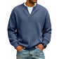 ⏳LAST DAY SALE 60% OFF !!📢Men's Waffle‑Knit Henley Long‑Sleeve Shirt, Casual Loose Fit Layered Pullover Tee For Daily Wear