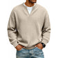⏳LAST DAY SALE 60% OFF !!📢Men's Waffle‑Knit Henley Long‑Sleeve Shirt, Casual Loose Fit Layered Pullover Tee For Daily Wear