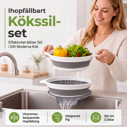 ⏳LAST DAY SALE 60% OFF !! 🥗 3-Piece Collapsible Colander Set with Draining Base – Space-Saving Kitchen Strainers for Fruits, Pasta & Vegetables