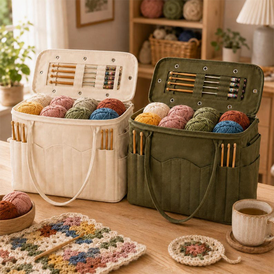 🧶 Autumn Hot Sale 50% OFF NOW! 👝 Canvas Yarn Storage Bag with Needle Pockets | Large‑Capacity Portable Knitting & Crochet Tote Organizer