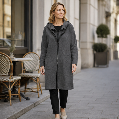 ⌛Limited-Time 60% OFF  🧥 Women's Hooded Mid‑Length Jacket, Double Zipper Casual Long Coat With Pockets