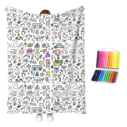 🎉This Week's Special Sales - 60% OFF✨Creative Cozy Coloring Blanket Kit | Washable Colouring Throw With Markers