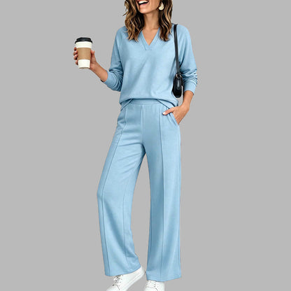 🍂Autumn Hot Sale 71% OFF 👗✨Women's Casual V-Neck Top & Wide-Leg Pants