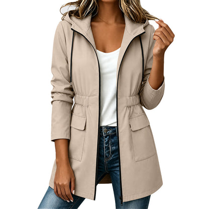 🎊This Week's Special Sales 60% OFF 🧥 Women’s Water‑Resistant Hooded Rain Jacket, Drawstring Waist Lightweight Windproof Outdoor Coat