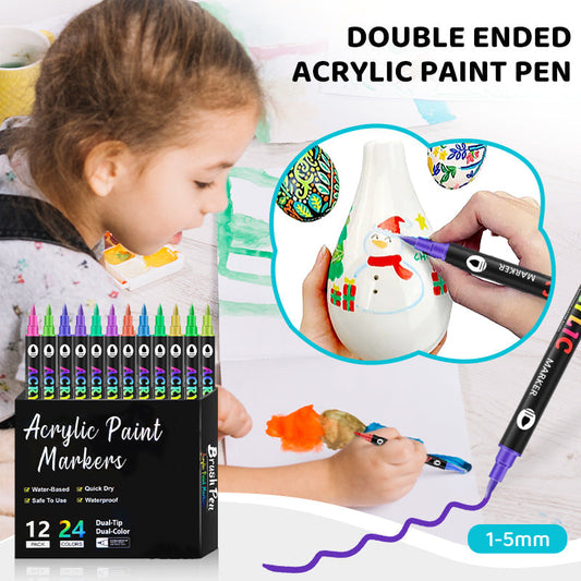 🎁Christmas Gift Idea 49%🎄Double-ended two-tone colored acrylic Paint marker Dual Tip Acrylic Paint Pen Marker