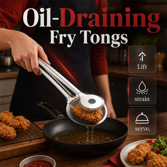 ⏰ Limitied-Time 50% OFF 🥢 2-in-1 Stainless Steel Oil Filter Tongs – Easy Kitchen Straining Tool ✨