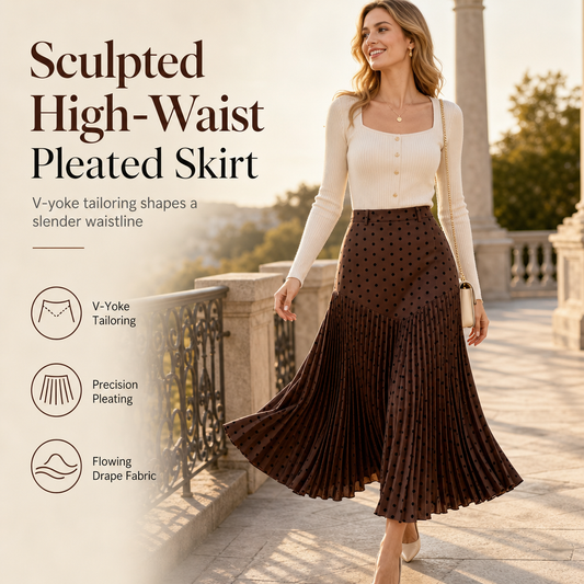 👗LAST DAY SALE 60% OFF !!📢🍁 Women's High Waist Polka Dot Pleated Midi Skirt, Vintage Dots A Line Flowy Long Skirt, Elegant Office Casual Maxi Skirt