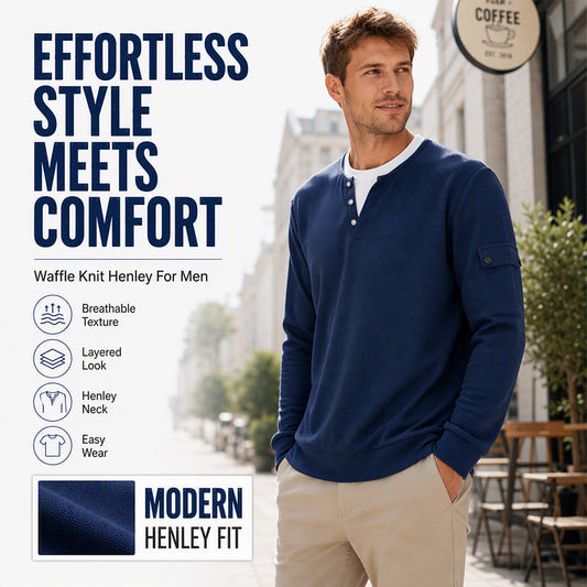 🎉 This Week's Special Sales - 60% OFF ✨ Men's Waffle Knit Henley Shirt Fake Two-Piece | Effortless Casual Style For Men