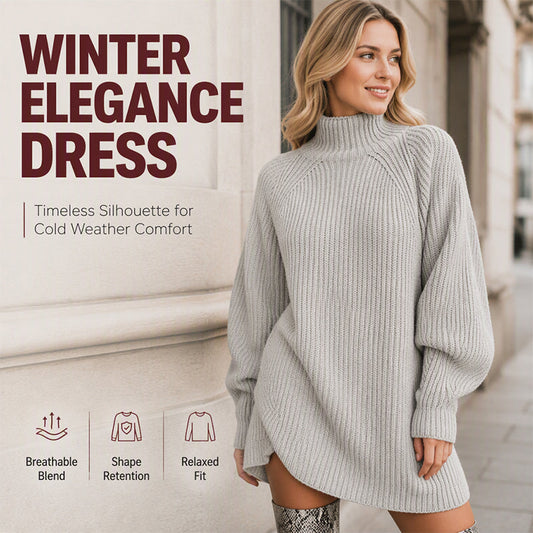 🍂Autumn Hot Sale 60% OFF🔥Women's Cozy Turtleneck Knit Sweater Dress | Cozy Fall‑Winter Loose Mini Knit Dress