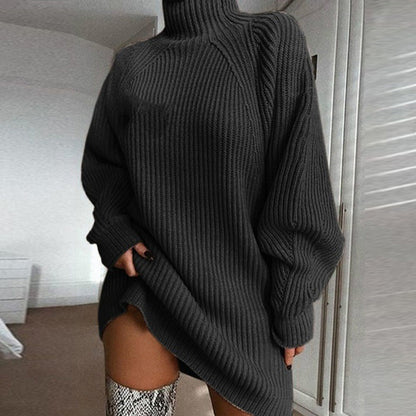 🍂Autumn Hot Sale 60% OFF🔥Women's Cozy Turtleneck Knit Sweater Dress | Cozy Fall‑Winter Loose Mini Knit Dress