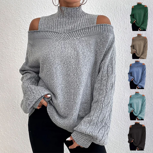 🍂Autumn Hot Sale 60% OFF🔥Women’s Fashion High Neck Off-Shoulder Knit Sweater