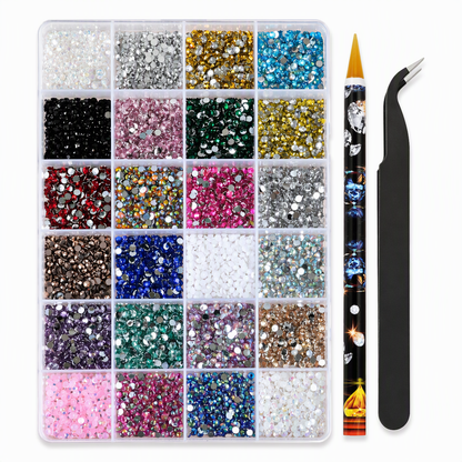 🎁Halloween Hot Sale 50% OFF🎃24‑Grid Nail Art Rhinestone Set, Mixed Color Flat‑Back Crystals Gems for DIY Manicure & Nail Decorations