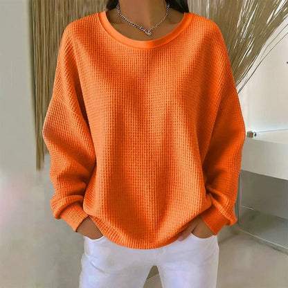🎉This Week's Special Sales - 53% OFF✨Women's Waffle Knit Loose‑Fit Sweatshirt | Casual Long‑Sleeve Pullover Top👚