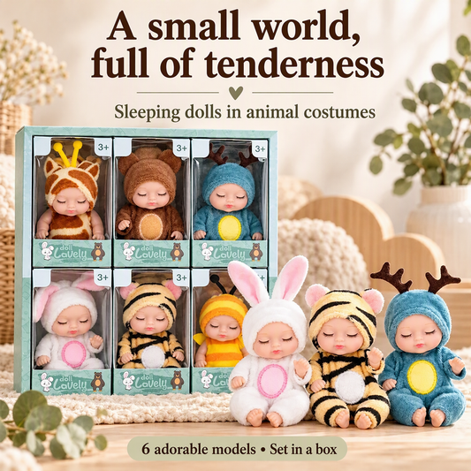 🎅Christmas Hot Sale 50% OFF! ✨Mini Realistic Sleeping Baby Dolls, Cute Animal Outfit Doll Set, 6Pcs Gift Box👼