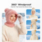 🎉This Week's Special Sales - 60% OFF✨Women 3-in-1 Knitted Balaclava Hat, Fleece Lined Warm Hood Beanie with Scarf & Face Mask, Pom Pom Winter Hat for Outdoor Skiing🧣