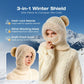 🎉This Week's Special Sales - 60% OFF✨Women 3-in-1 Knitted Balaclava Hat, Fleece Lined Warm Hood Beanie with Scarf & Face Mask, Pom Pom Winter Hat for Outdoor Skiing🧣