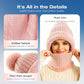 🎉This Week's Special Sales - 60% OFF✨Women 3-in-1 Knitted Balaclava Hat, Fleece Lined Warm Hood Beanie with Scarf & Face Mask, Pom Pom Winter Hat for Outdoor Skiing🧣