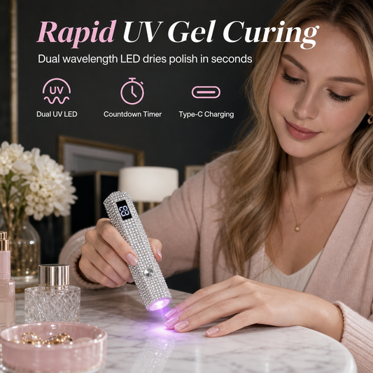 🎁Halloween Hot Sale 50% OFF🎃Portable Handheld UV LED Nail Curing Light, Bling Rhinestone Gel Nail Dryer with Digital Timer Display, Rechargeable Mini Nail Lamp for Salon & Home DIY