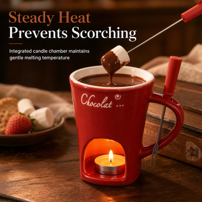 🍪Hot Sale 50% OFF☕Ceramic Chocolate & Cheese Fondue Mug with Fork – Perfect for Cozy Nights & Gifts