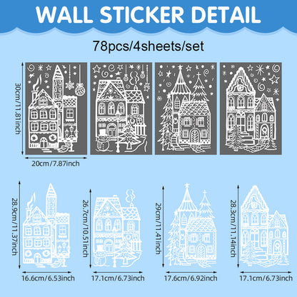 🎁Christmas Hot Sale 50% OFF🎅Christmas Village Static Window Cling Set, 78Pcs Reusable Xmas Window Stickers