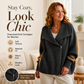🍂Autumn Hot Sale 60% OFF🔥Women’s Asymmetric Zip Up Sweater Jacket, Chic Knit Cardigan with Drape Collar, Casual Loose Fit Outerwear🧥