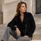 🍂Autumn Hot Sale 60% OFF🔥Women’s Asymmetric Zip Up Sweater Jacket, Chic Knit Cardigan with Drape Collar, Casual Loose Fit Outerwear🧥