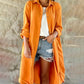 Solid loose lapels long buttoned jacket shirt