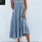 Button Detail Layered Hem Smock Dress