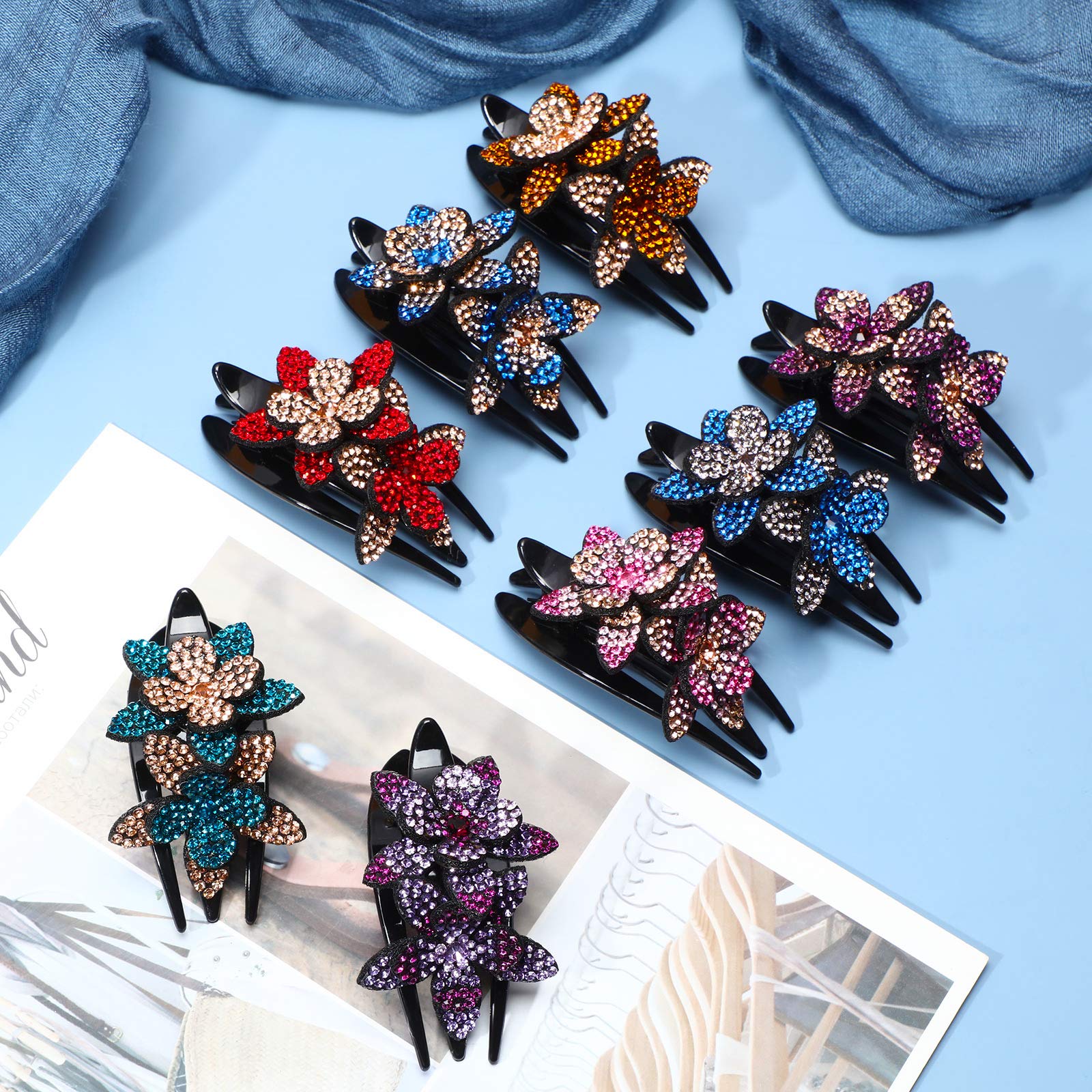 Clip Per Capelli A Fiore Grande Con Strass – Doppia Molla, Elastico, Multicolore – Donna