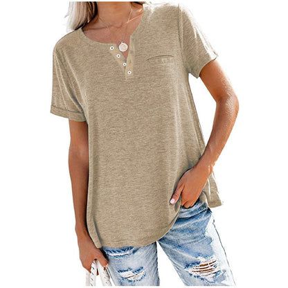 💓Fashion Solid Color Pocket Short Sleeve T-Shirt